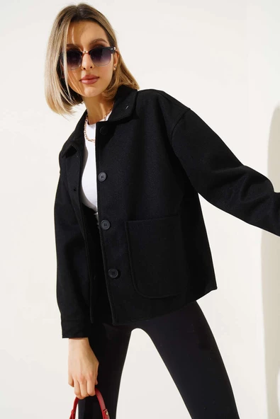 Çift Cepli Kısa Kaşe Ceket Siyah - 2