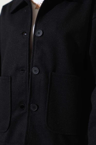 Çift Cepli Kısa Kaşe Ceket Siyah - 4