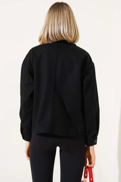 Çift Cepli Kısa Kaşe Ceket Siyah - 3