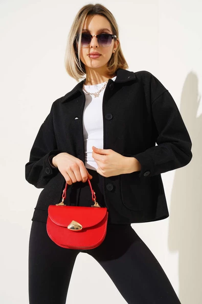 Çift Cepli Kısa Kaşe Ceket Siyah