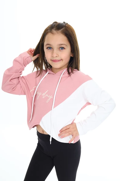 Kız Çocuk Crop Kapüşonlu Sweatshirt Px 9332.1 - Resim 6