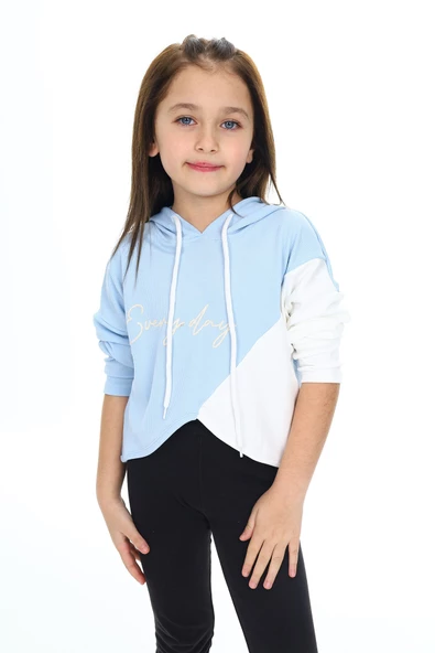 Kız Çocuk Crop Kapüşonlu Sweatshirt Px 9332.1 - Resim 9