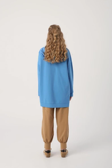 Saks-Fermuarlı Sweat Hırka - 4
