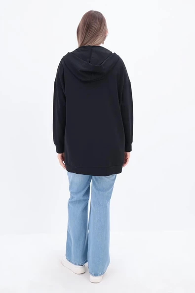 Siyah-Fermuarlı Sweat Hırka - 3