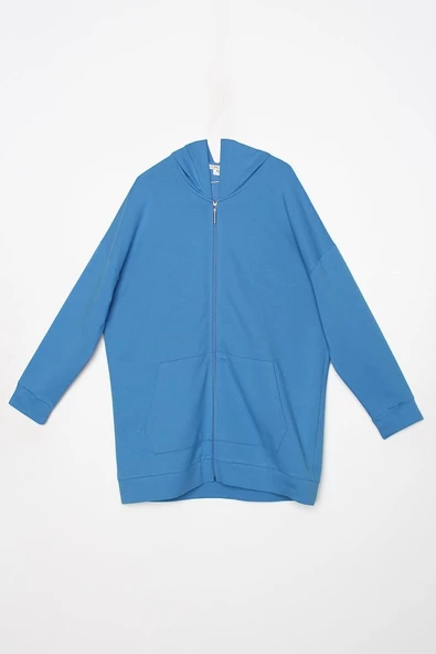Saks-Fermuarlı Sweat Hırka - 7