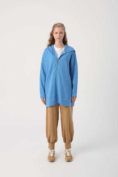 Saks-Fermuarlı Sweat Hırka - 2