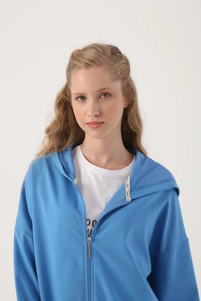 Saks-Fermuarlı Sweat Hırka - 5