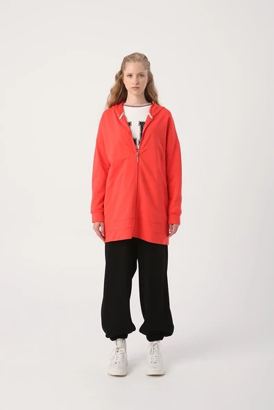 Nar Çiçeği-Fermuarlı Sweat Hırka - 2