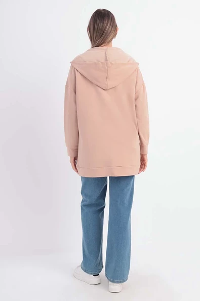 Koyu Bej-Fermuarlı Sweat Hırka - 4