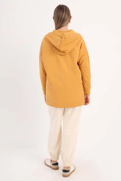 Hardal-Fermuarlı Sweat Hırka - 4