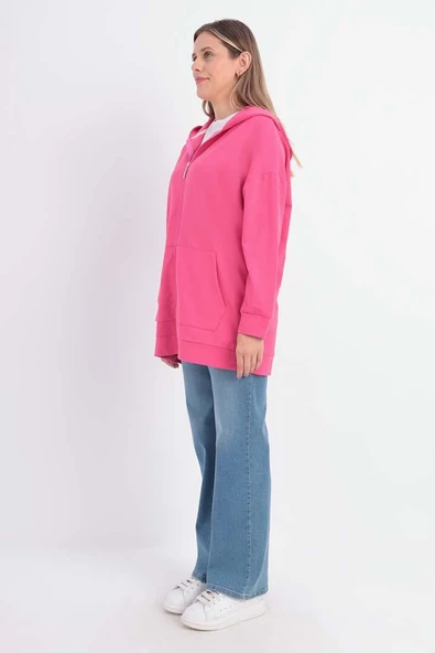 Fuşya-Fermuarlı Sweat Hırka - 3