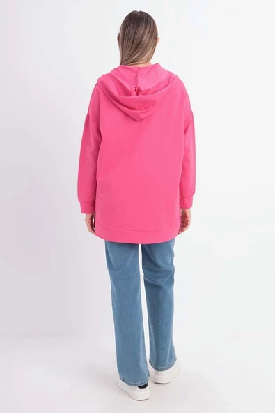 Fuşya-Fermuarlı Sweat Hırka - 4