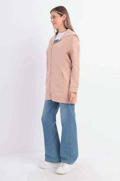 Koyu Bej-Fermuarlı Sweat Hırka - 3