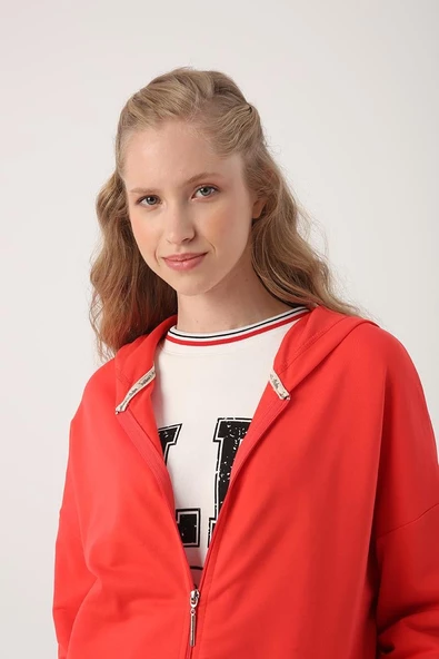 Nar Çiçeği-Fermuarlı Sweat Hırka - 5