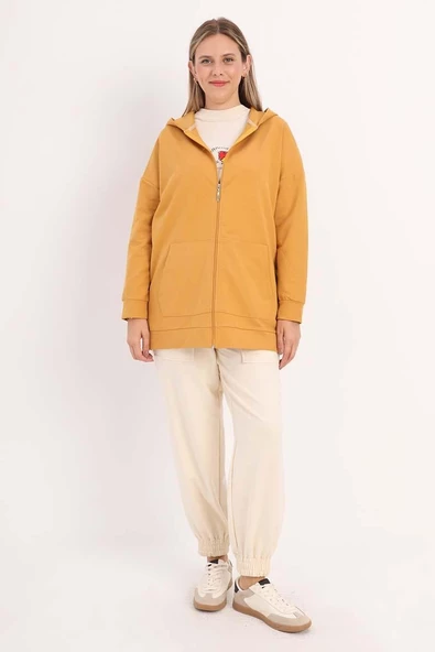 Hardal-Fermuarlı Sweat Hırka - 2