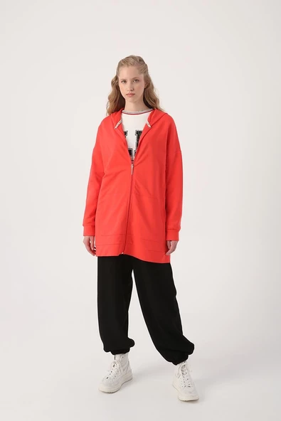 Nar Çiçeği-Fermuarlı Sweat Hırka
