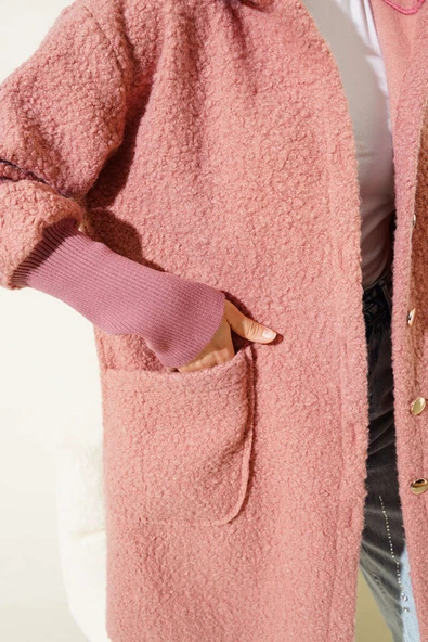 Kol Ribanalı Kapüşonlu Buklet Kap Gül Kurusu - Resim 4