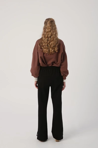 Siyah-Paçası Yırtmaçlı Eşofman Altı - Resim 4