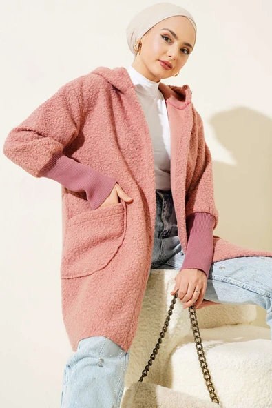 Kol Ribanalı Kapüşonlu Buklet Kap Gül Kurusu ürün görseli 1