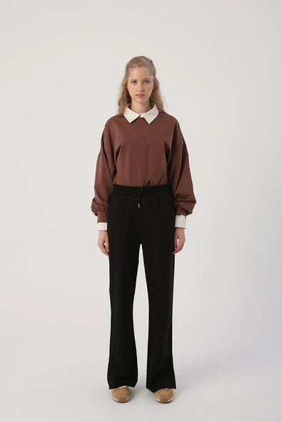 Siyah-Paçası Yırtmaçlı Eşofman Altı - Resim 2