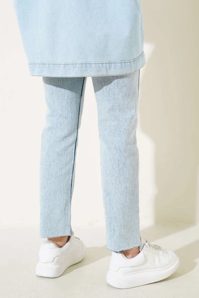 Dar Paça Lazer Kesim Kot Pantolon Kar Açık - Resim 3