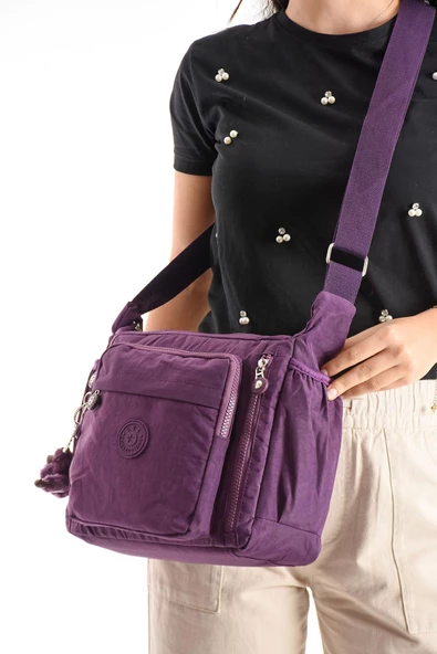 Çapraz Askılı Ultra Hafif Çok Cepli Bayan Omuz Çantası Mor (Model: 571-6M)