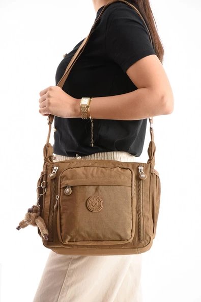571 collections Çapraz Askılı Ultra Hafif Çok Cepli Bayan Omuz Çantası Taba (Model: 571-6M) - 2