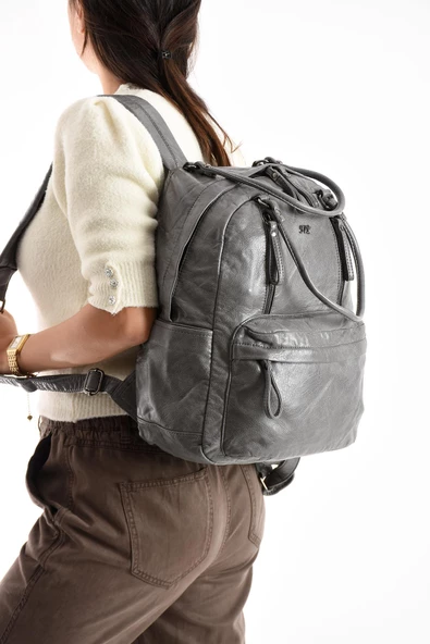 571 collections Suni Deri Sırt Çantası Gri (Model: 571-11-12J) - Resim 2