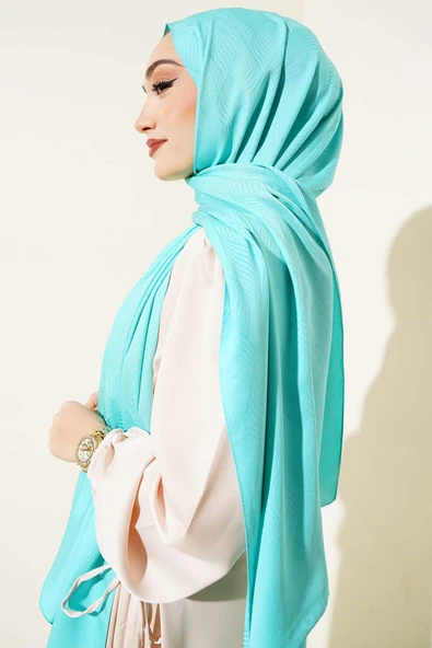 İllüzyon Desen Jakar Şal Turkuaz -118 - Resim 3