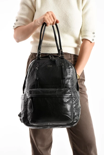 571 collections Suni Deri Sırt Çantası Siyah (Model: 571-11-12J) - Resim 3