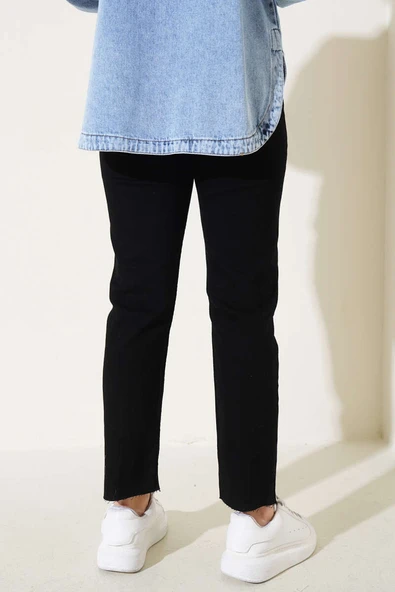 Kesik Dar Paça Pantolon Siyah - Resim 3