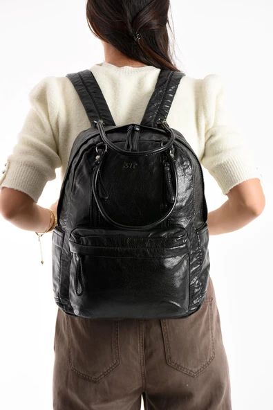 571 collections Suni Deri Sırt Çantası Siyah (Model: 571-11-12J) ürün görseli