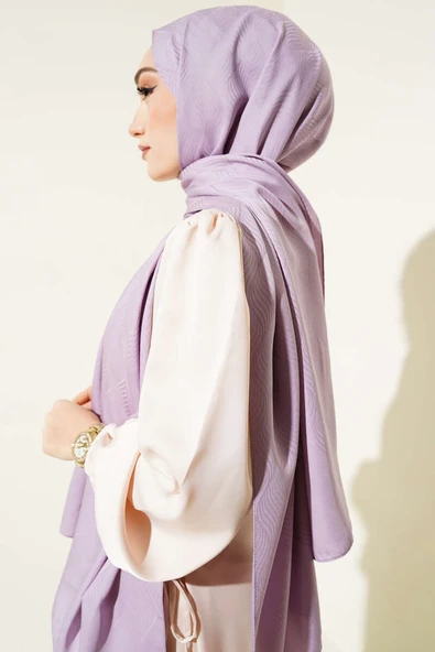 İllüzyon Desen Jakar Şal Lila -25 - Resim 3