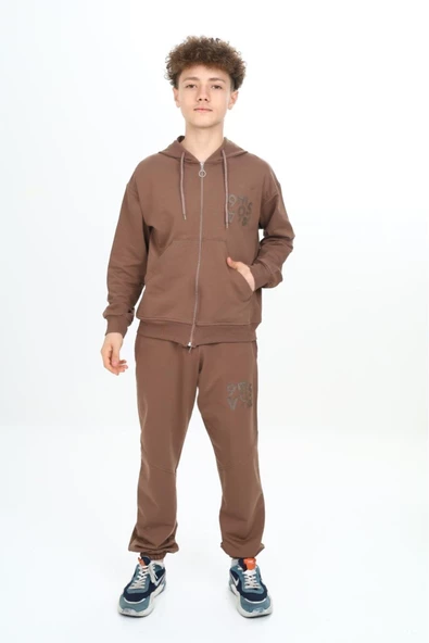 Erkek Çocuk Fermuarlı Kapüşonlu 2 İplik Eşofman Takımı px 7205 - 7