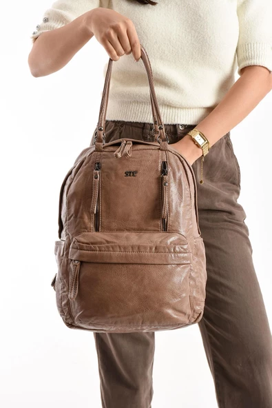 571 collections Suni Deri Sırt Çantası Bronz (Model: 571-11-12J) - 3