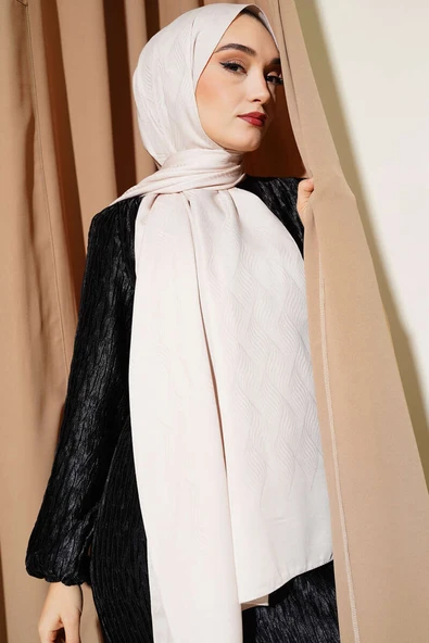 İllüzyon Desen Jakar Şal Vanilya -61 - Resim 2