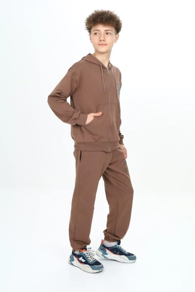 Erkek Çocuk Fermuarlı Kapüşonlu 2 İplik Eşofman Takımı px 7205 - 8
