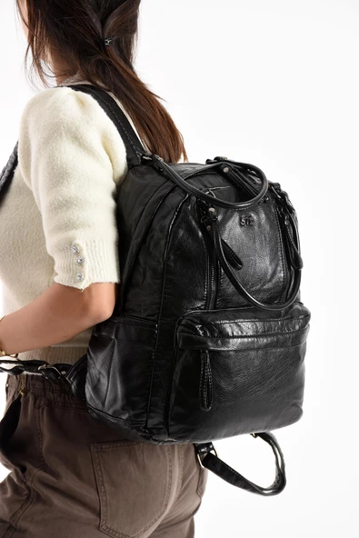 571 collections Suni Deri Sırt Çantası Siyah (Model: 571-11-12J) - Resim 2