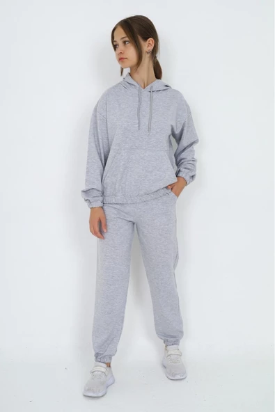 Kız Çocuk Kapüşonlu 2 İplik Eşofman Takımı px 5047 - 11