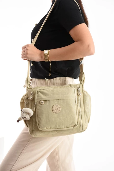 571 collections Çapraz Askılı Ultra Hafif Çok Cepli Bayan Omuz Çantası Krem (Model: 571-6M) - Resim 2