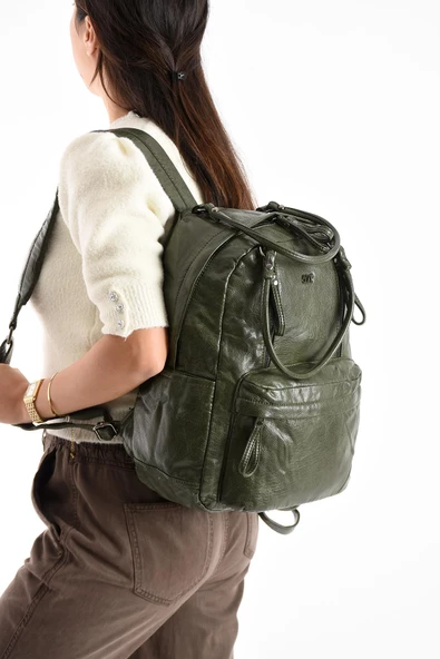 571 collections Suni Deri Sırt Çantası Yeşil (Model: 571-11-12J) - Resim 2