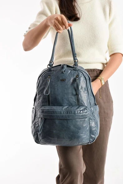 Suni Deri Sırt Çantası Mavi (Model: 571-11-12J) - 3