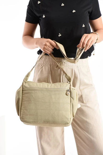 571 collections Çapraz Askılı Ultra Hafif Çok Cepli Bayan Omuz Çantası Krem (Model: 571-6M) - Resim 3
