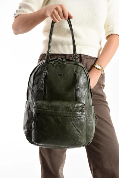 571 collections Suni Deri Sırt Çantası Yeşil (Model: 571-11-12J) - Resim 3