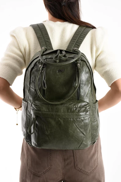 571 collections Suni Deri Sırt Çantası Yeşil (Model: 571-11-12J) ürün görseli 1