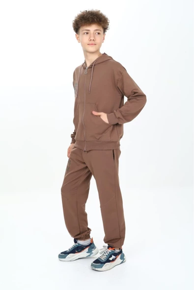 Erkek Çocuk Fermuarlı Kapüşonlu 2 İplik Eşofman Takımı px 7205 - 9