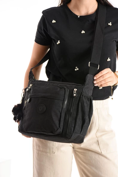 571 collections Çapraz Askılı Ultra Hafif Çok Cepli Bayan Omuz Çantası Siyah (Model: 571-6M) ürün görseli 1