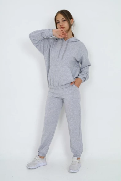 Kız Çocuk Kapüşonlu 2 İplik Eşofman Takımı px 5047 - 3