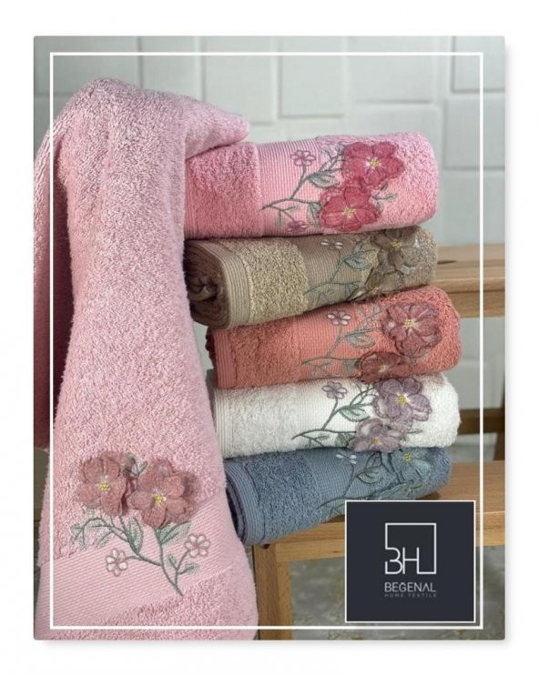 BEGENALHOME Zara 3D Nakışlı 6lı El ve Yüz Havlu Seti 50 x 90 cm Pamuklu