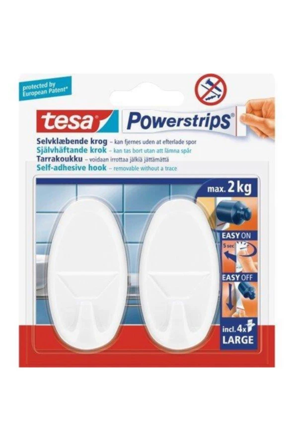 Tesa İz Bırakmadan Sökülebilir Askı - Büyük Oval Beyaz, Powerstrips®